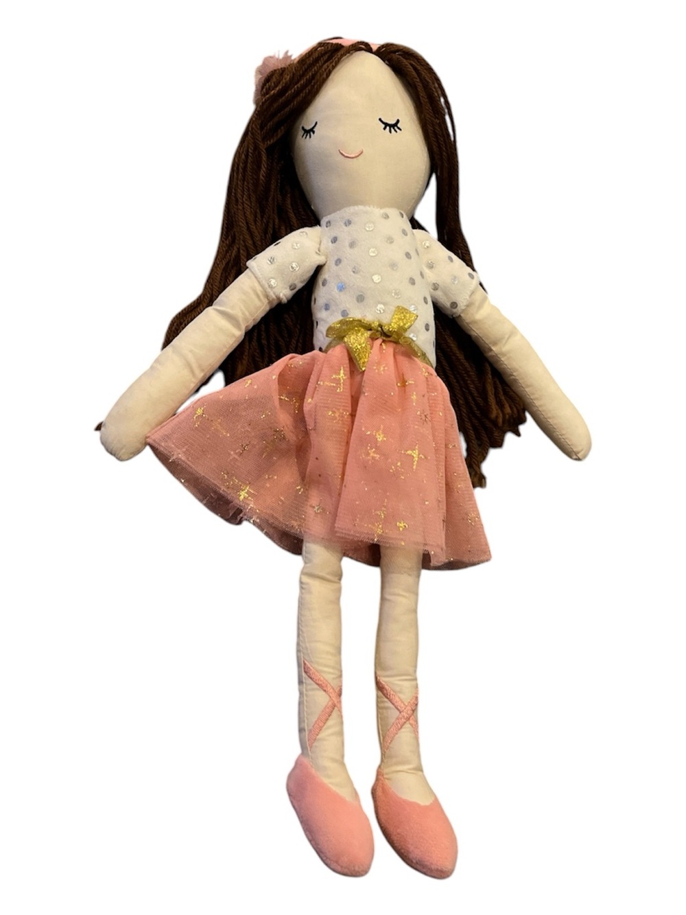 CUPCAKES AND CASHMERE Plush Pink Tulle Ballet Doll Embroidered Face Yarn Hair